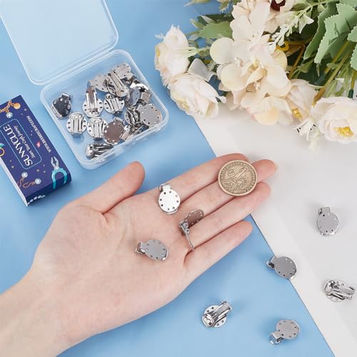 SUNNYCLUE 30Pcs Round Earring Clips Clip On Earrings Findings Circle Flat Back Tray Silver Non-Pierced Earring Converters Settings with Holes for Earring Backs Findings Women Adults jewellery Supplies - Image 3