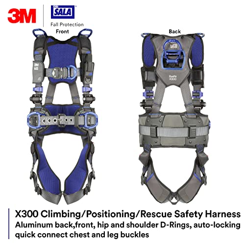Image of 3M 1113705 DBI-SALA ExoFit X300 Climbing /Positioning /Rescue Safety Harness Fall Protection, OSHA, ANSI, Back, Hip, Front, and Shoulder D-Rings, Auto-Locking Quick Connect Leg and Chest Buckles, Medium