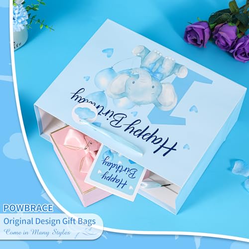Image of Powbrace 13 inch 1st Birthday Gift Bag with Tissue Paper and Greeting Card for Party, Happy Birthday Gift Bag for Men Women,Gift Bags Medium size(1 PCS Blue Cartoon)