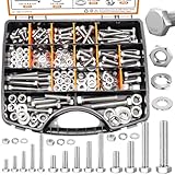 mankk 312PCS Hex Bolts and Nuts Assortment Kit,4 Sizes (1/4-20,5/16-18,3/8-16,1/2-13') 304 Stainless Steel Hex Bolts and Nuts Washers Kit Hardware Screws Set Flat & Spring Lock Washers