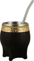 Mate Torpedo Argentino Kit Mate, Taza de te Imperial Acero Inoxidável, com Canudo Caneca de Cabaça de Chá Uma Bombilla (Canudo), Couro Artesanal Embrulhado Ideal para Presente e Viagem (Preto)