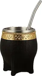 Mate Torpedo Argentino Kit Mate, Taza de te Imperial Acero Inoxidável, com Canudo Caneca de Cabaça de Chá Uma Bombilla (Canudo), Couro Artesanal Embrulhado Ideal para Presente e Viagem (Preto)