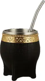 Mate Torpedo Argentino Kit Mate, Taza de te Imperial Acero Inoxidável, com Canudo Caneca de Cabaça de Chá Uma Bombilla (Canudo), Couro Artesanal Embrulhado Ideal para Presente e Viagem (Preto)