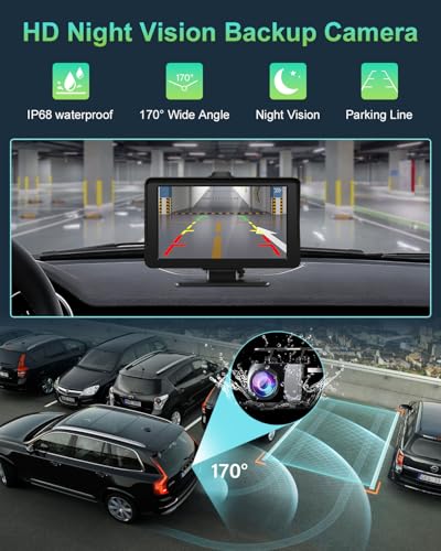Image of Apple Carplay Screen for Car, 7 inch HD Portable Wireless Apple Carplay & Android Auto Touchscreen, with 1080P Backup Camera, Car Play Screen Tablet, GPS Navigation /Mirror Link /Bluetooth /FM /Voice Control