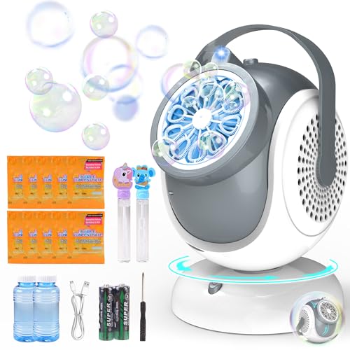 Big Bubble Machine - Automatic Bubbles Blower for Kids, Toddlers - 360° Oscillation & 75° Adjustment, Bubble Toys with LED Light - Gifts for Boys, Girls, Easter, Outdoor, Birthday, Party Use