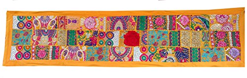 Rastogi Handicrafts - Tapiz para colgar en la pared, diseño de mosaico bordado hecho a mano, color amarillo