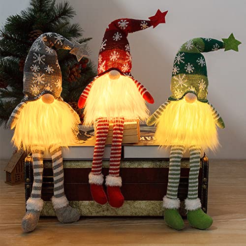 3 unidades de duendes navideños con LED, figuras de peluche hechas a mano, juego de decoración de Navidad (patas largas: 51 cm x 14 cm x 13 cm)
