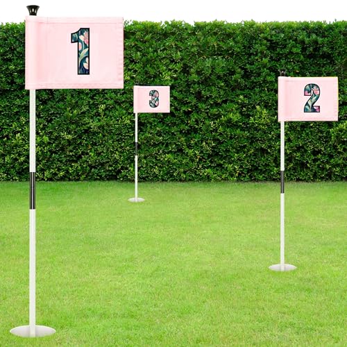 Golf Practice Pin Flags with USA Numbers, 8x6 Inch, Set of 3, Includes 3-ft Fiberglass Flagstick, Ball Retriever, 4-Inch Hole Cup (Numbered Set of 3)
