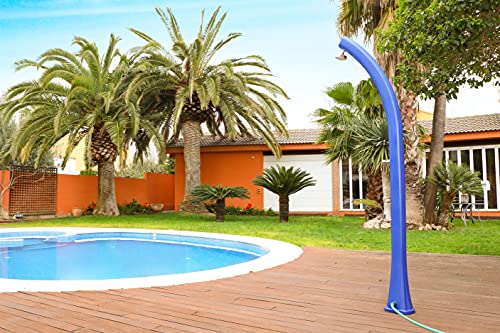 SIQUA Ducha Solar Azul de Exterior con Forma Curvada y Grifo lavapies. Fabricada en Polietileno de Alta Densidad. 2,16 m de Altura Cover