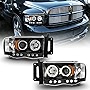 ACANII - For 2002-2005 Dodge Ram 1500 2500 3500 LED Halo Ring Black Housing Projector Headlights Headlamps Assembly