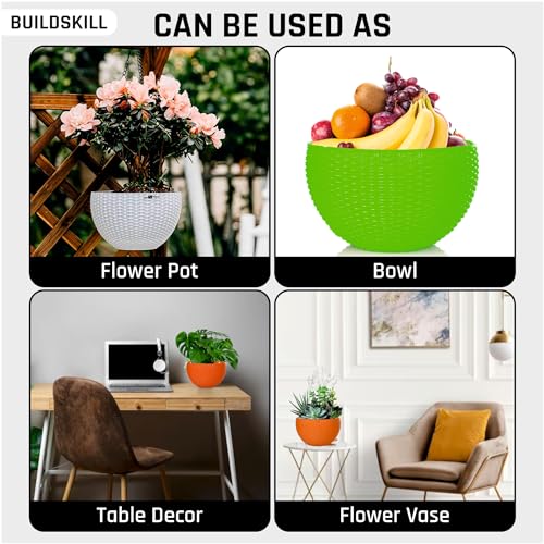 BUILDSKILL Euro Hanging Pots for Plants - Durable Plastic 7 Flower Pot with Drain Holes, Lightweight, UV-Resistant for Indoor & Outdoor Gardening, Balcony, Patio (Set of 6)