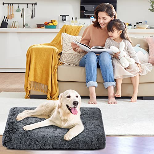 Dog-BedCrate-Pet-Bed-Kennel-PadSoft-PlushComfortable-Dog-BedWashableSuitable-for-Medium-Large-DogsDark-Grey