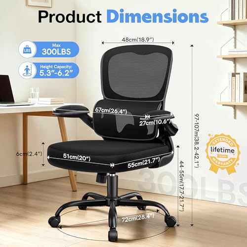 Image of ALLGOD Ergonomic Office Chair, Breathable Mesh Ergonomic Desk Chair with Adjustable Lumbar Support, Flip-up Armrests, Computer Chairs Comfortable for Home, Office, Work, 300lbs, Black, Upgrade