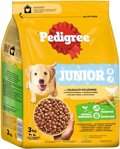 Pedigree Junior Hunde Trockenfutter für Welpen mit Geflügel und Gemüse 3x3kg