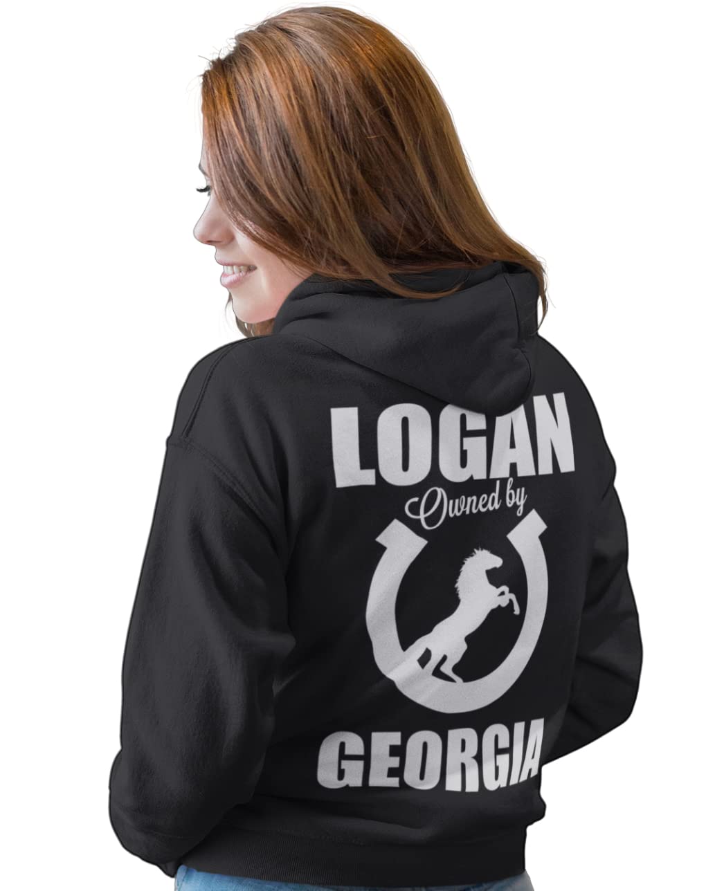 Yourdesign Personalised Horse & Rider Hoodie - Add Owners Name & Riders name on the back Black- Sizes Small - XXXL