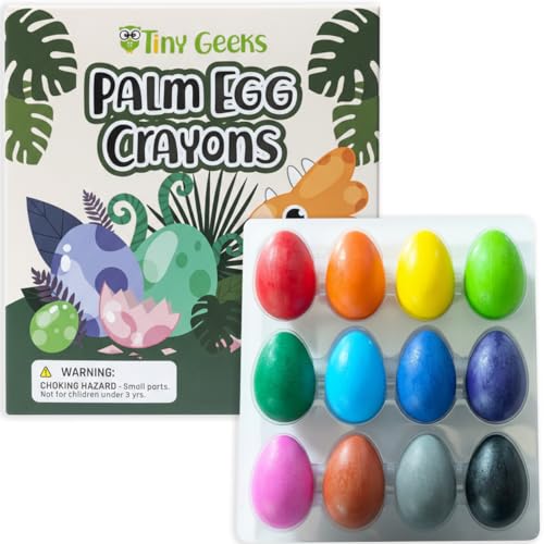 TinyGeeks 12 Color Egg Crayons - Palm Grasp Non-Toxic and Washable for Toddlers (3-6) & Kids (4-8) - Easy-to-Hold Perfect for Travel Art and Early Childhood Activities