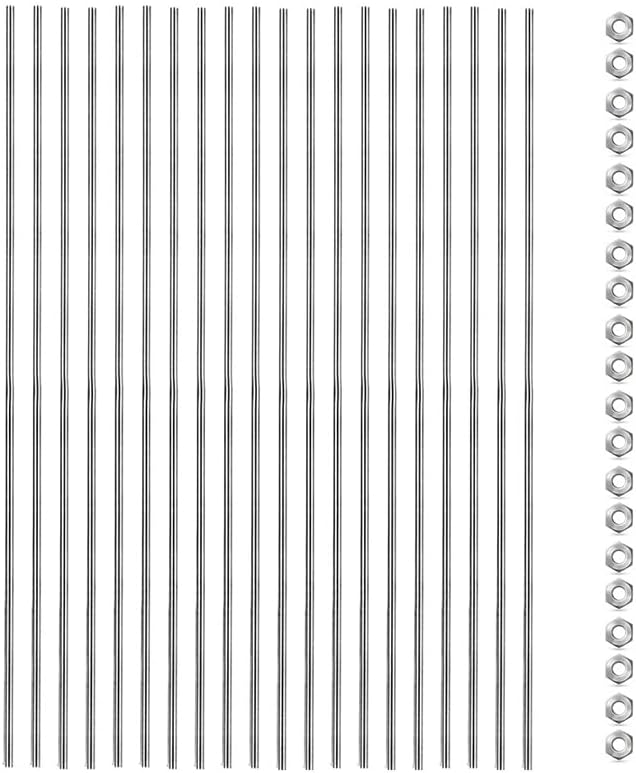 Generic 20 Pcs 8/32 Inch Threaded Rod Kit with 20 Pcs Hex Nuts Threads Studs Rods Fully Threaded Hex Nuts (12 Inch) - (Color: Silver)