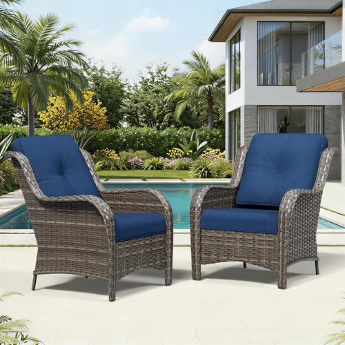 Image of Joyside Patio Chairs Set of 2, Wicker Patio Furniture with High Back, Deep Seating, Wide Armrest, Thickened Cushions, Outdoor Rattan Furniture for Deck, Porch Use