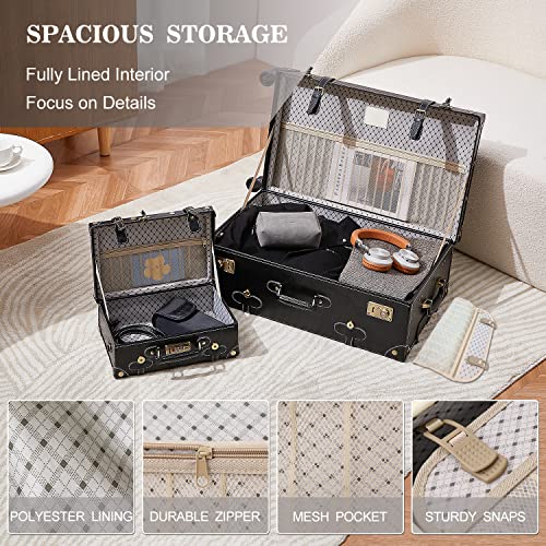 Image of UNIWALKER Vintage Luggage Set, 2 Piece Handcraft Leather Suitcase with Spinner Wheels TSA Lock and Cosmetic Train Case for Women Men