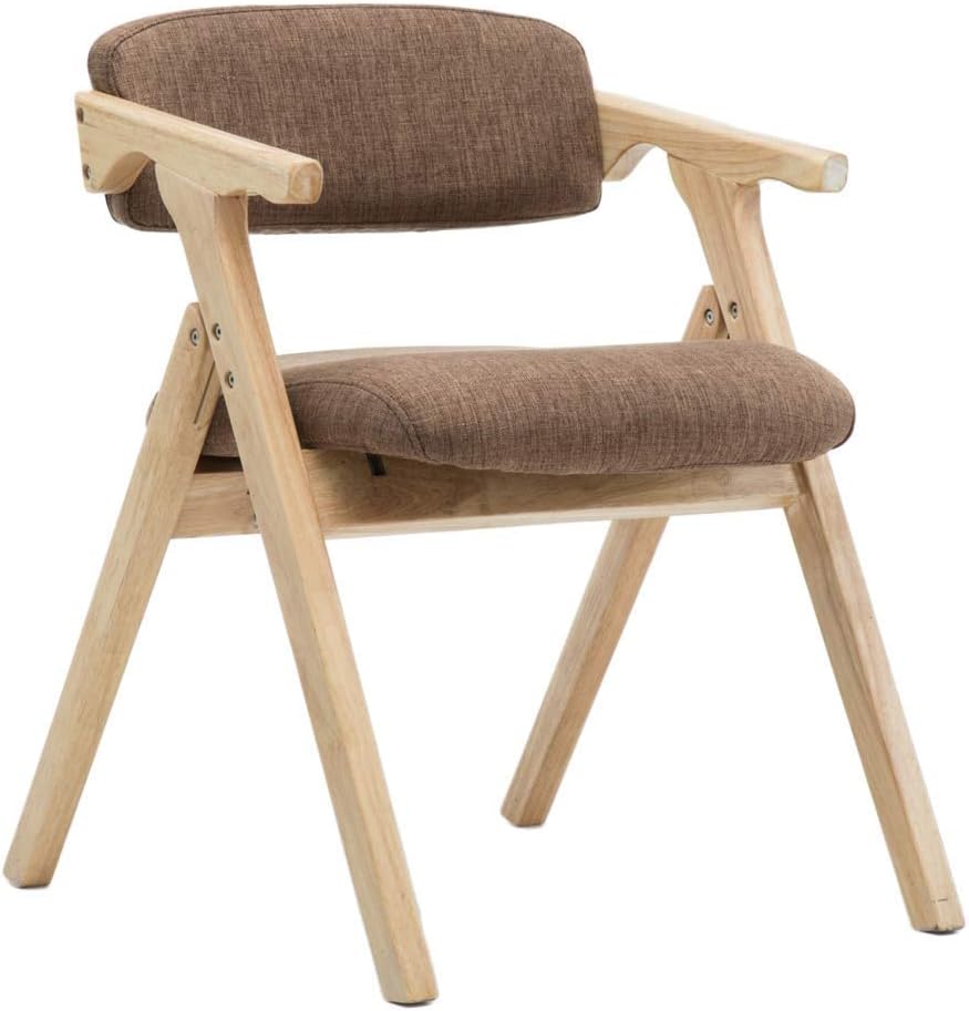 Solid Wood Folding Dining Chair with Linen Sponge Soft Cushion Backrest Portable Kitchen Armchair