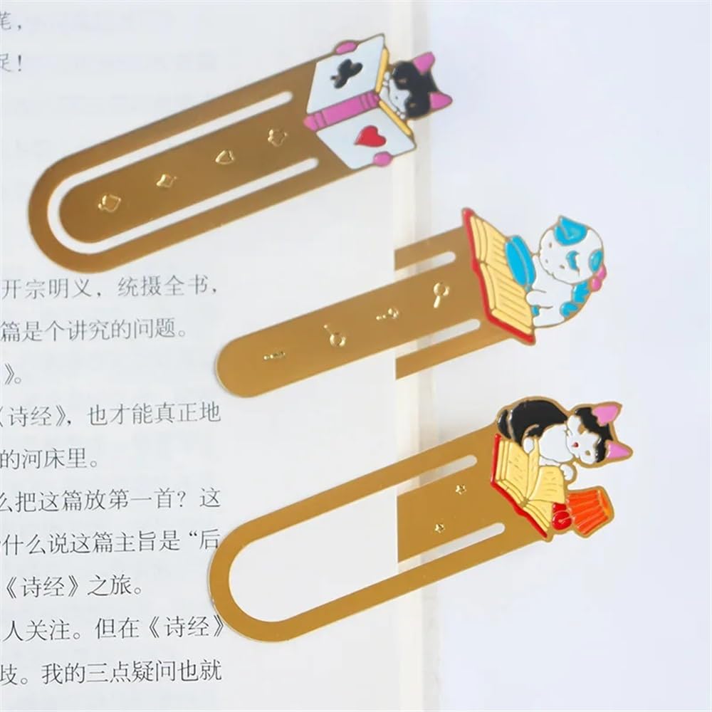 Kawaii - Segnalibri a forma di gatto, in metallo, con clip per agenda, grazioso supporto per pagine di libri, cancelleria coreana, strumenti di lettura, forniture per ufficio (12 gatti)