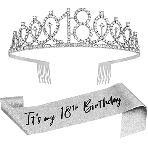 Bohoman 18. Geburtstag Krone Mädchen Birthday Schärpe Geburtstagskrone“18 & Fabulous” Schärpe und Tiara für Mädchen, 18. Geburtstag Geschenke Party Dekorationen( Silber) Cover