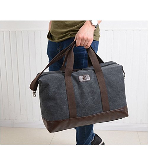 Classic Weekender Overnight Duffel Bag Canvas Leather Carry on Travel Tote (Black)