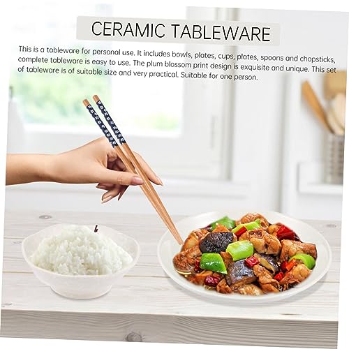 Vaisselle japonaise en céramique artisanale, set de 6 pièces avec baguettes en bois - 6