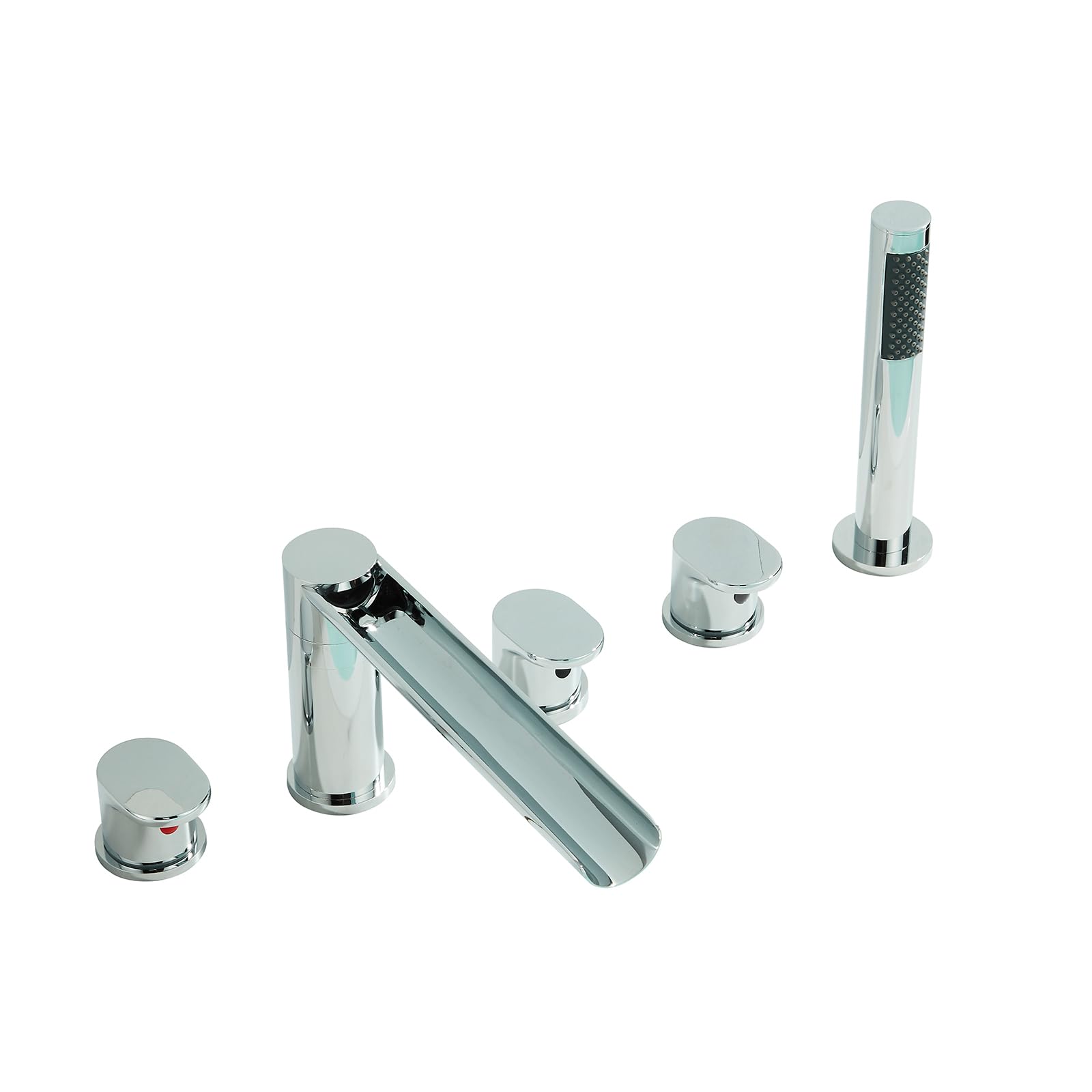 SnamicE Deck Mounted Bath Shower Mixer Tap Black Bath Waterfall Mixer Taps with Shower Single Lever 360 Rotating Tap-4 Holes,Chrome