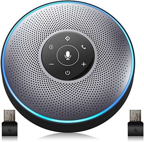 Bluetooth Speakerphone - M2 Gray Conference Speaker w/ 2 Dongles, Idea for Home Office 360Âº Voice Pickup 4 AI Echo & Noise Canceling Microphones, Skype USB Speakerphone AUX in/Out for up to 8 People
