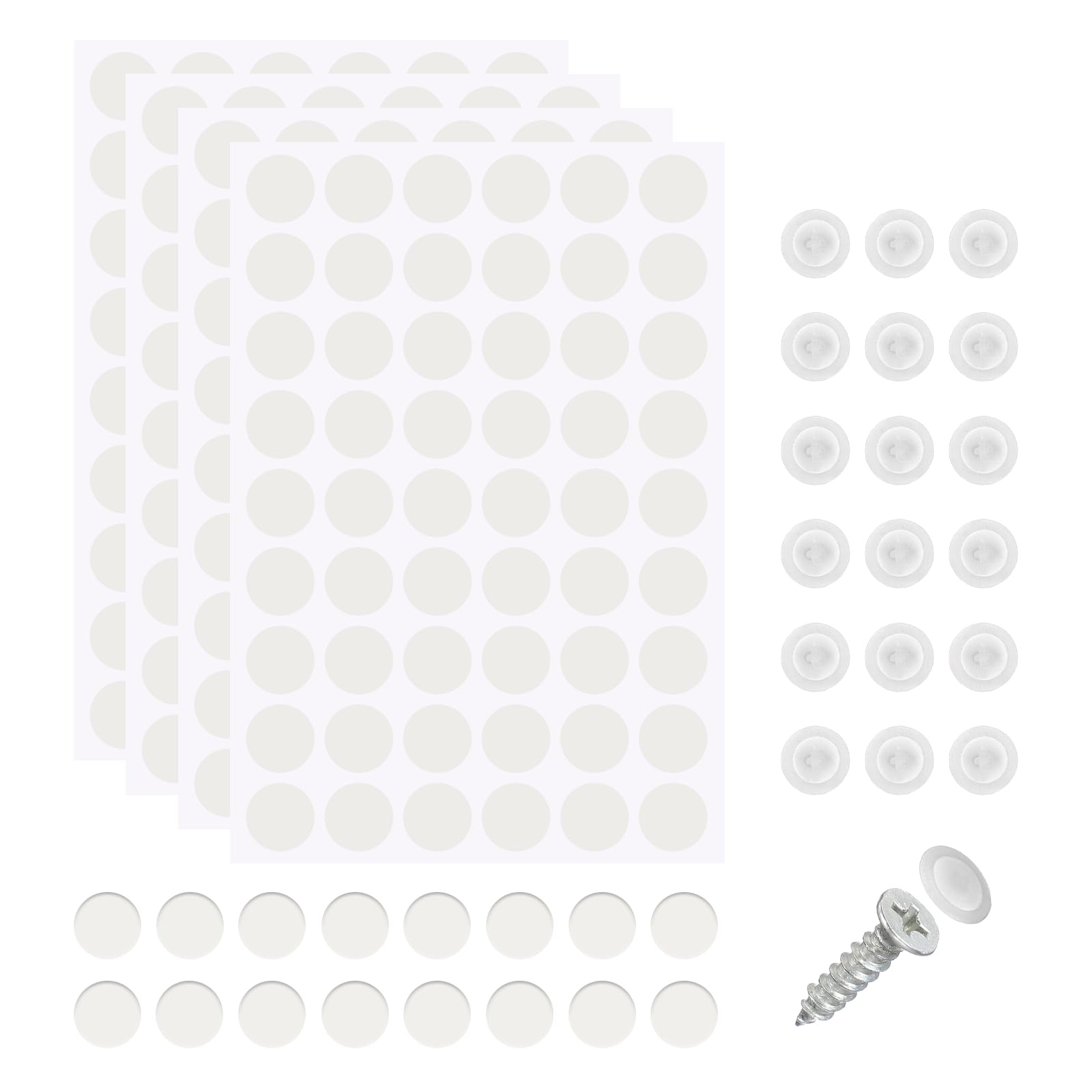 sourcing map 216Pcs Screw Hole Stickers and 200Pcs Screw Cover Caps, 12x3.5mm Dustproof Cap Hole Cover Sticker Set ABS Phillips Screws Head for Furniture Cabinet Wardrobe, White