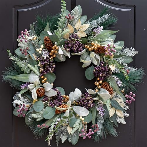 Winter Wreaths for Front Door, Soomeir Artificial Winter Door Wreath with Snow...