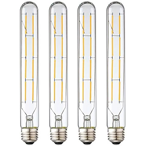 Leools T10 Led Bulb,8W Dimmable Edison Led Tubular Bulb T10/T30,8.9 Inch Long Tubular Light Bulb,800LM,75 Watt Equivalent, Soft White 3000K,E26 Base,4-Pack. Cover