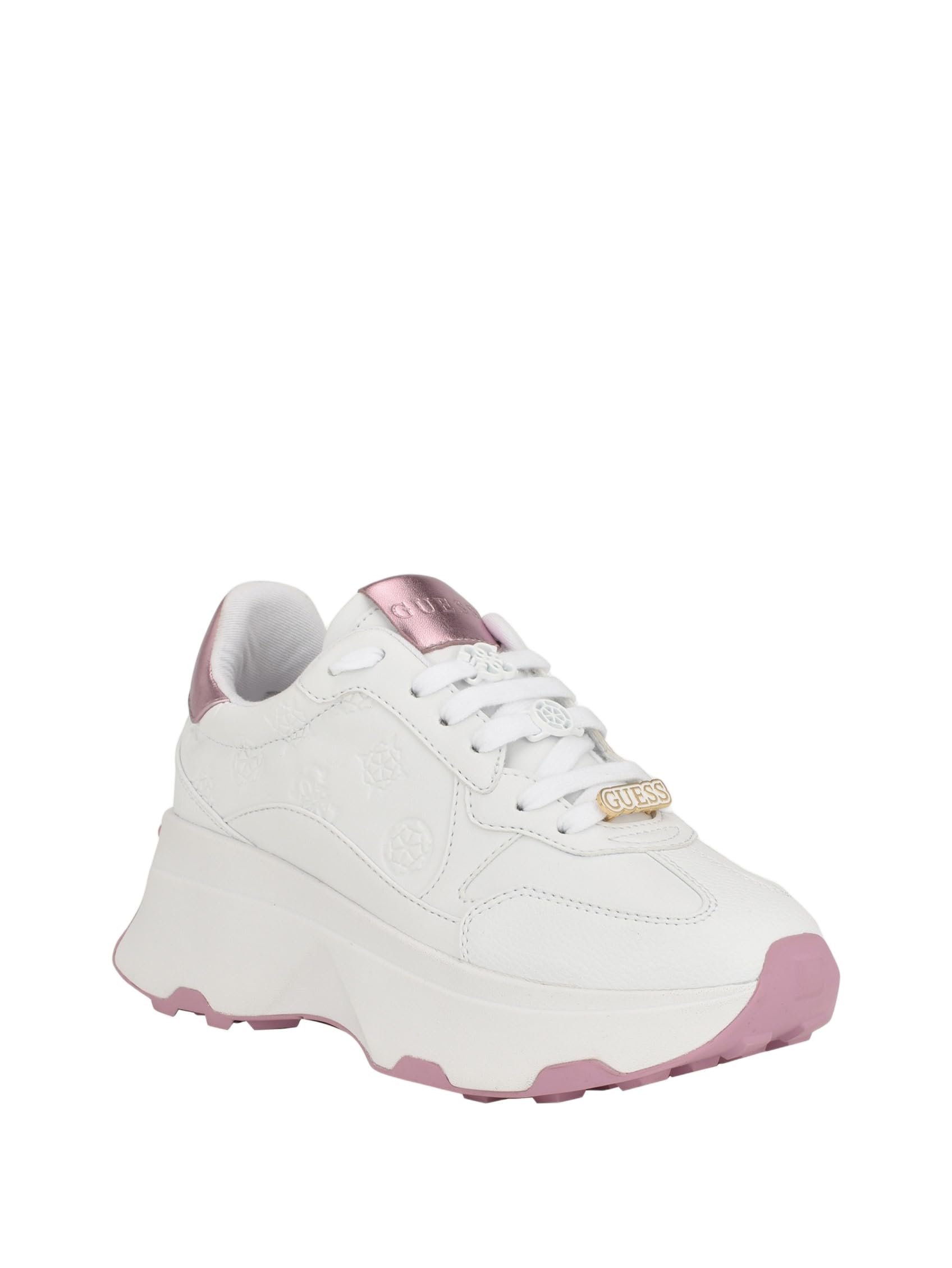 GUESS Women's Calebb Sneaker, White/Pink 147, 5 UK