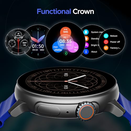 Image of boAt Lunar Tigon Smart Watch w / 1.45 inch (3.6 cm) AMOLED Display, Advanced BT Calling, Always on Display, Functional Crown, Premium Design & Ocean Ridge Strap,IP67,HR & SpO2 Monitoring(Deep Blue)