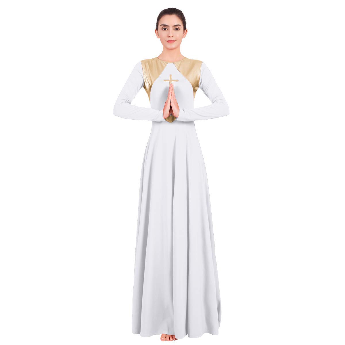 FYMNSI Femme Robe de Danse Liturgique Couleur Unie Élégante Longues Manche Plissé Lyrique Maxi Robes Culte Église Causal Liturgical Dance Dress Ballet Fête Déguisement Vêtements