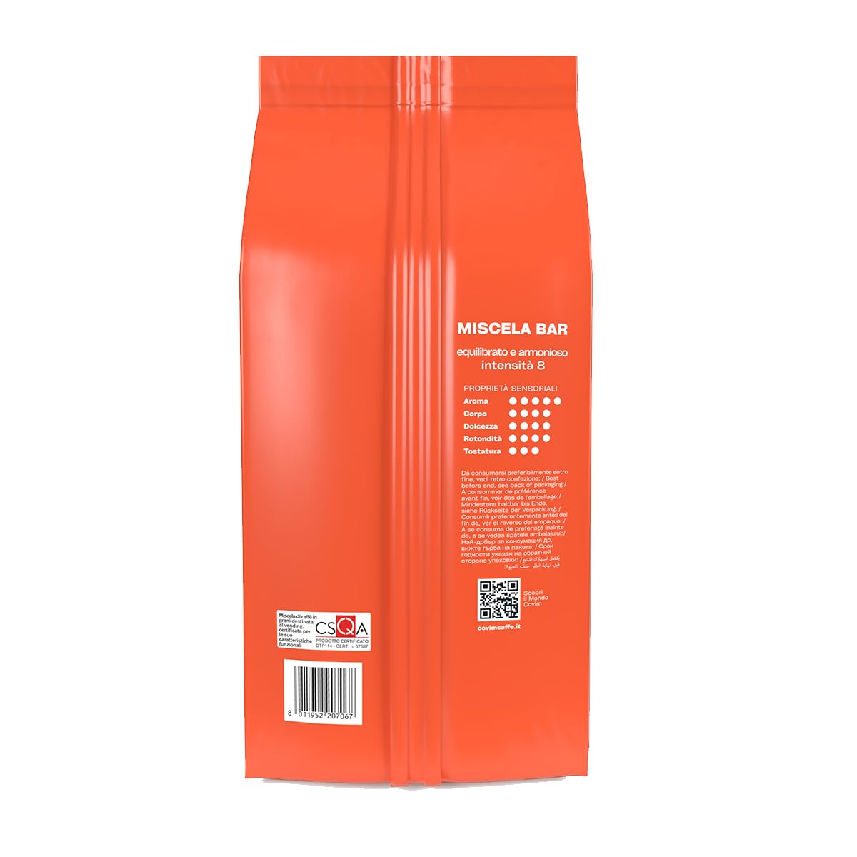 Covim Caffè ziarna kawy o intensywności 1 kg, 8, aromatyczne espresso z pieczonym chlebem i aromatami czerwonych owoców, kremowe o trwałej mieszance aromatu arabiki i Robusta