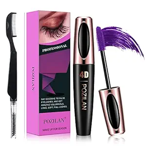 POZILAN Purple Mascara Waterproof with Folding Eyelash Comb Brush - Lengthening, Volumizing, Long-Lasting, Natural Eye Makeup (02 Purple)