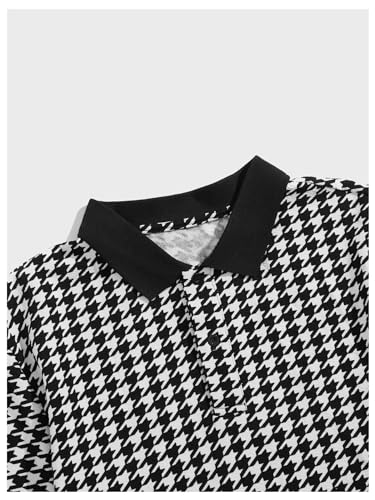Verdusa Men's Houndstooth Print Golf Shirt Collar Button Front Business Shirt Top3