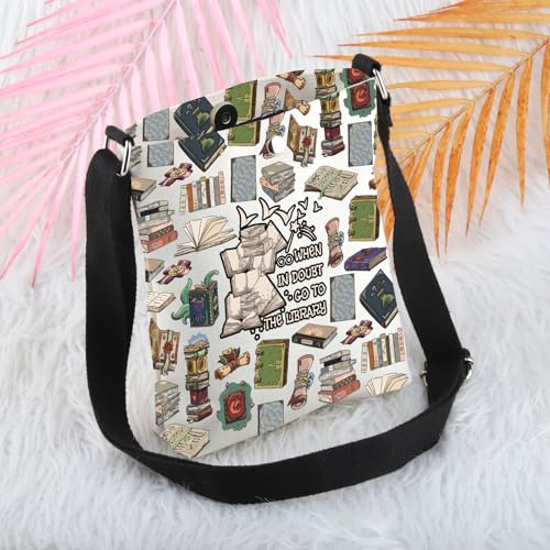 MBMSO Book Lover Gifts for Bibliophiles When in Doubt Go to the Library Purse Funny Bookaholic Gifts Librarian Crossbody Bag4