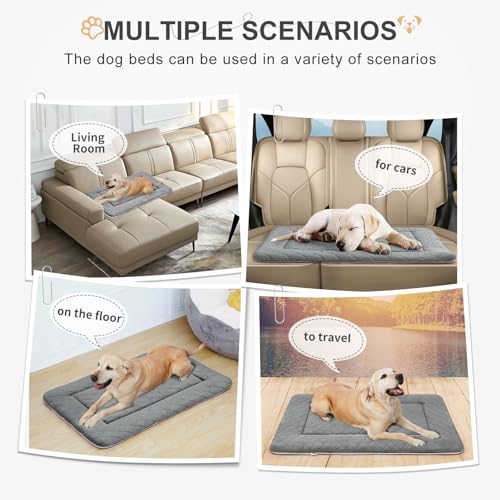 Image of Hero Dog Large Dog Bed Dog Crate Pad Mat for Dogs, 42 inch Soft Flannel Machine Washable Pet Beds Kennel Pad with Non-Slip Bottom, Light Grey L