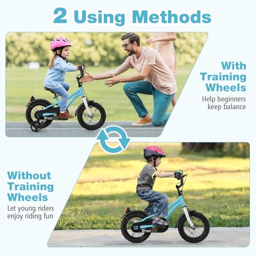 Image of BABY JOY Kids Bike, 12 14 16 18 Inches Sporty Bicycle with Training Wheels, Adjustable Seat, Handbrake & Coaster Brake, Reflectors, Girls Boys Bike for 3-8 Years Old Children