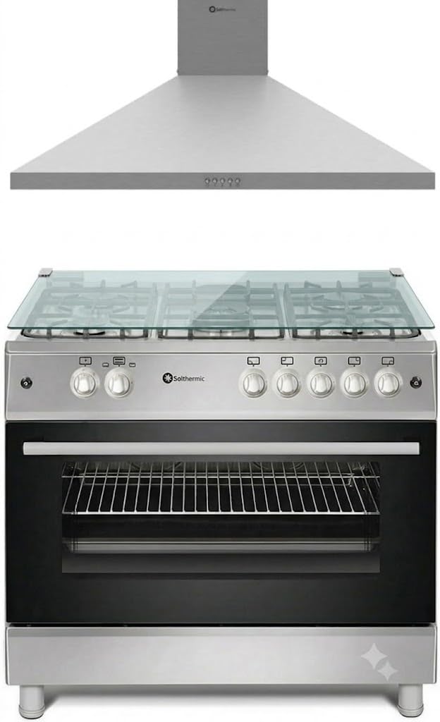 PACK 90 CM COCINA A GAS PANORAMICA SOLTHERMIC Y CAMPANA EXTRACTORA / 3 VELOCIDADES / 650 M/H CAPACIDAD DE EXTRACCIÓN/SILENCIOSO