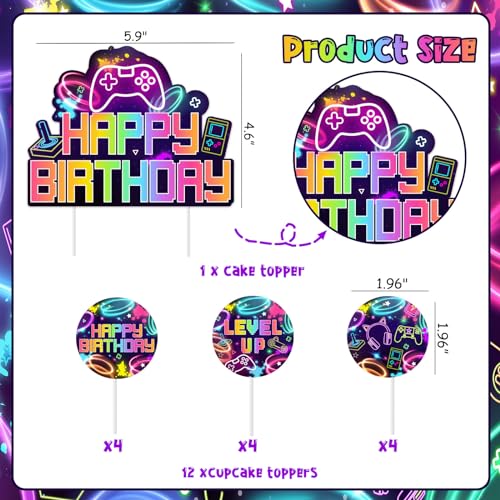 Kreat4Joy F-PA-11111 Video Game Cake Cupcake Toppers, Level Up Video Game Party Decorations Happy Birthday Cake Cupcake Toppers thumb #5