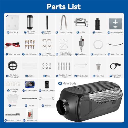 Redriver Standheizung Diesel, 12V/24V Lufterhitzer, Schwarz 5KW Air Diesel Heizung mit Schalldämpfer, LCD Schalter u. Fernbedienung für Auto RV Boote LKW KFZ PKW Wohnmobil
