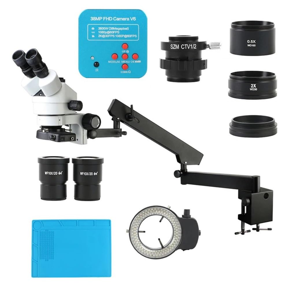 Kit de Accesorios para microscopio Tipo A, microscopio estéreo trinocular parfocal con Zoom de 3,5X a 90X y simulenfoque, Brazo articulado, Soporte de(Un Blanco)