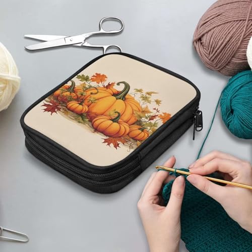 Image of Pumpkin Crochet Hook Case Lightweight Thanksgiving Crochet Organizers and Storage Soft Easy to Clean Travel Outdoors Home