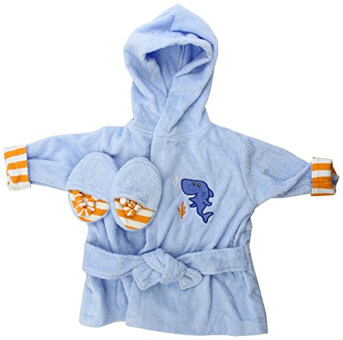 Luvable Friends Sea Character Woven Terry Baby Bath Robe with Slippers, Blue