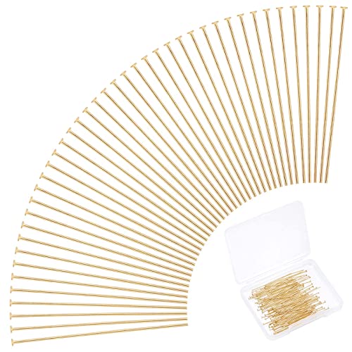 PandaHall 24K Gold Flachkopfstifte 100 Stück 304 Edelstahl 35 mm Schmuckherstellung Stifte 23 Gauge Perlenstift Biegbarer Drahtstift Für Ohrring Anhänger Armband Halskette Schmuck DIY Handwerk