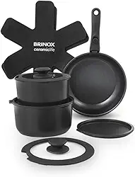 Brinox - Jogo de Panelas Antiaderente Ceramic Life 10 Peças Cabo Removível Fit - Preto